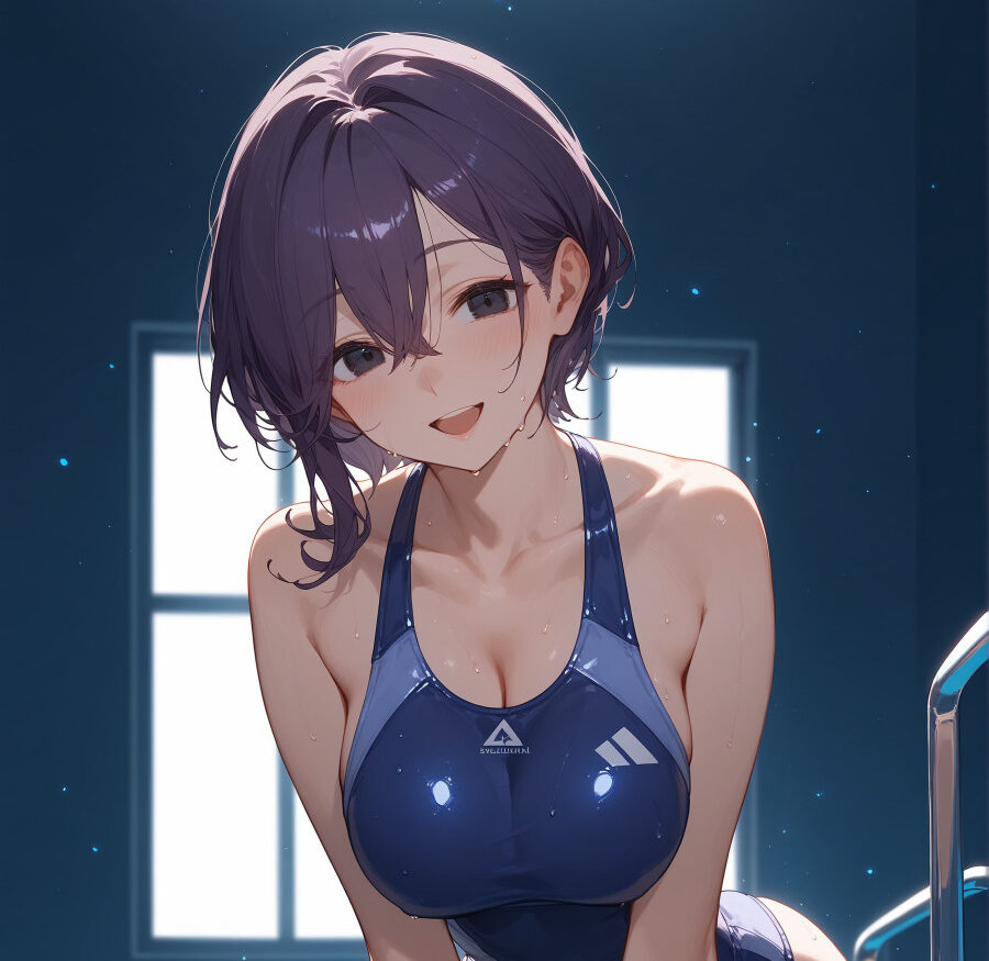 【#AIイラスト】新シリーズ-ジムのおねーさんは今夜も二人きり-先行キャラ紹介【競泳水着のおねーさん】