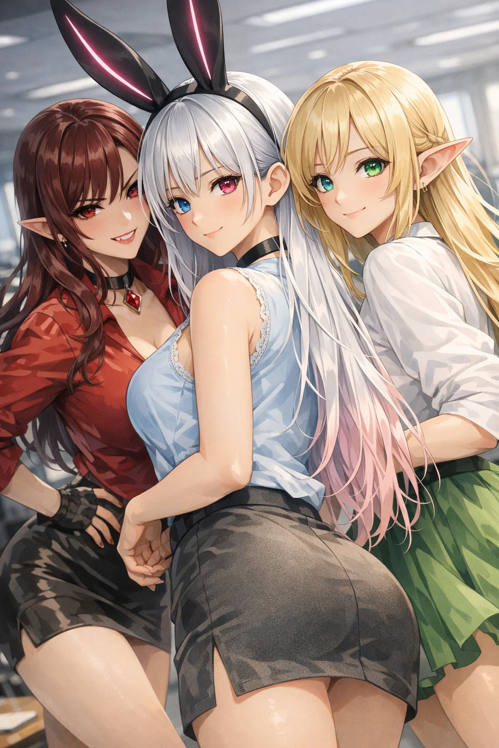 【3人寄れば、3ええケツで姦しい～桃で絶句！～】#AIイラスト